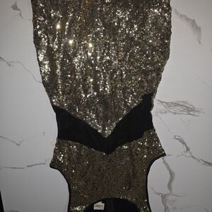 Elegant Gold and Black Sequin Dress